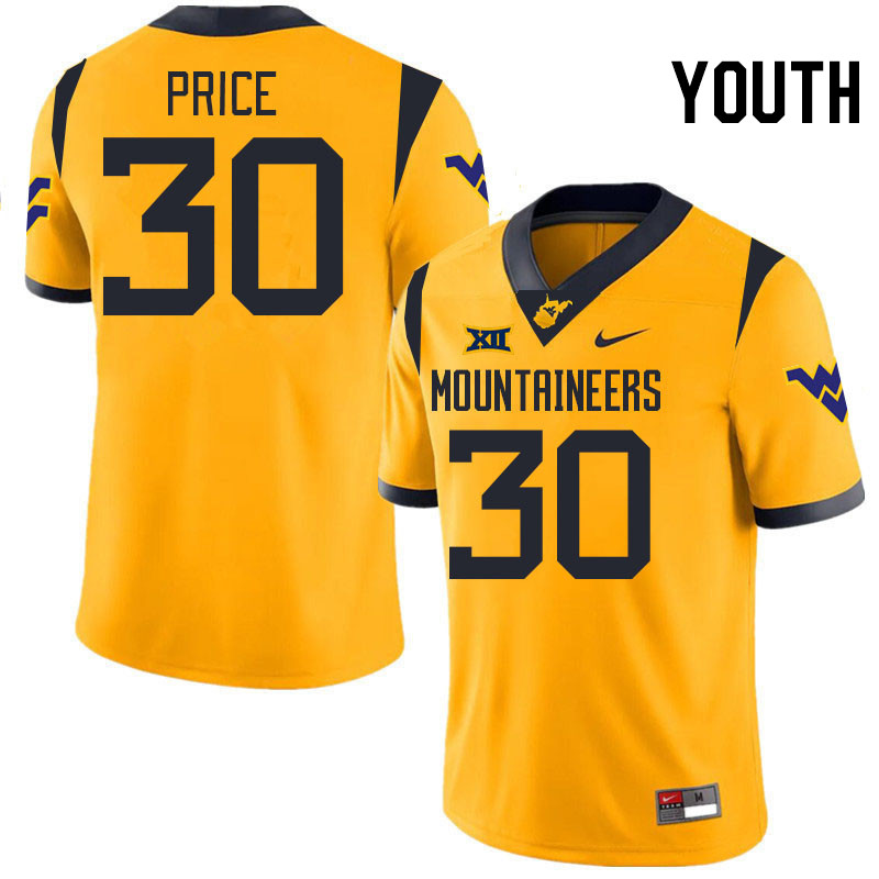 Youth #30 Judah Price West Virginia Mountaineers College 2024 New Uniforms Football Jerseys Stitched